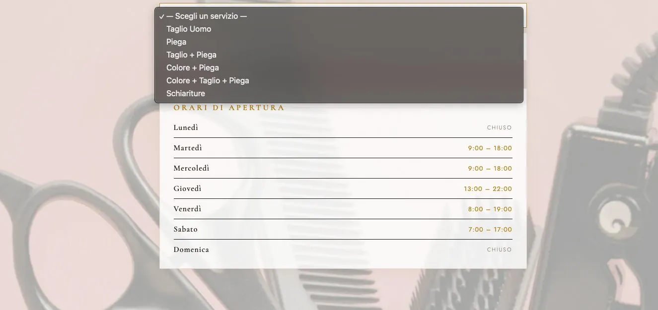 Sistema prenotazioni salone parrucchiera